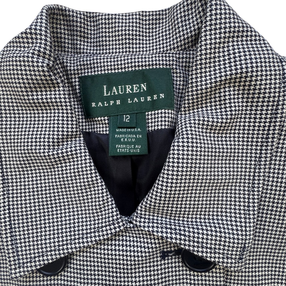 Lauren Ralph Lauren Navy Houndstooth Double Breasted Blazer Women 12 NWT VTG 90s - Picture 4 of 14